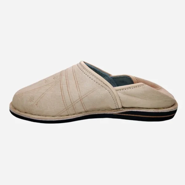 Beige Leather Slippers For Men | Babouche Leather Slippers