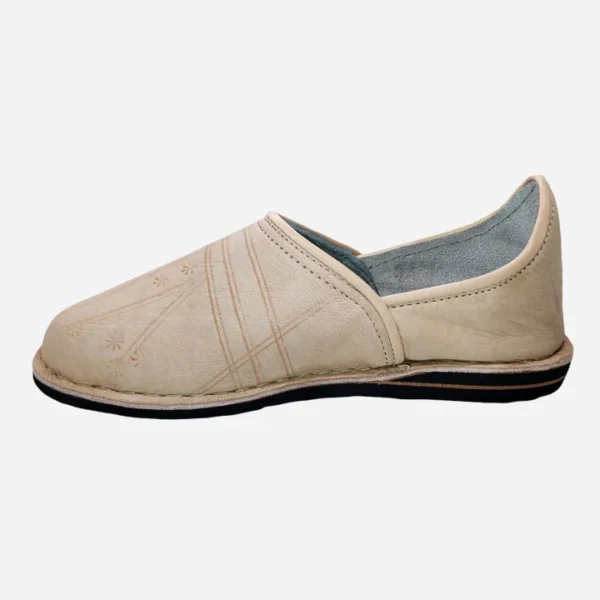 Beige Leather Slippers For Men | Babouche Leather Slippers
