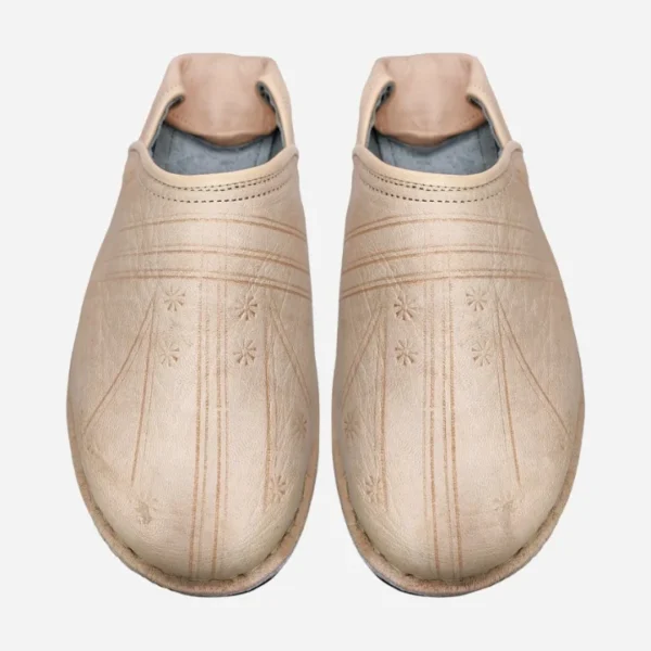 Beige Leather Slippers For Men | Babouche Leather Slippers