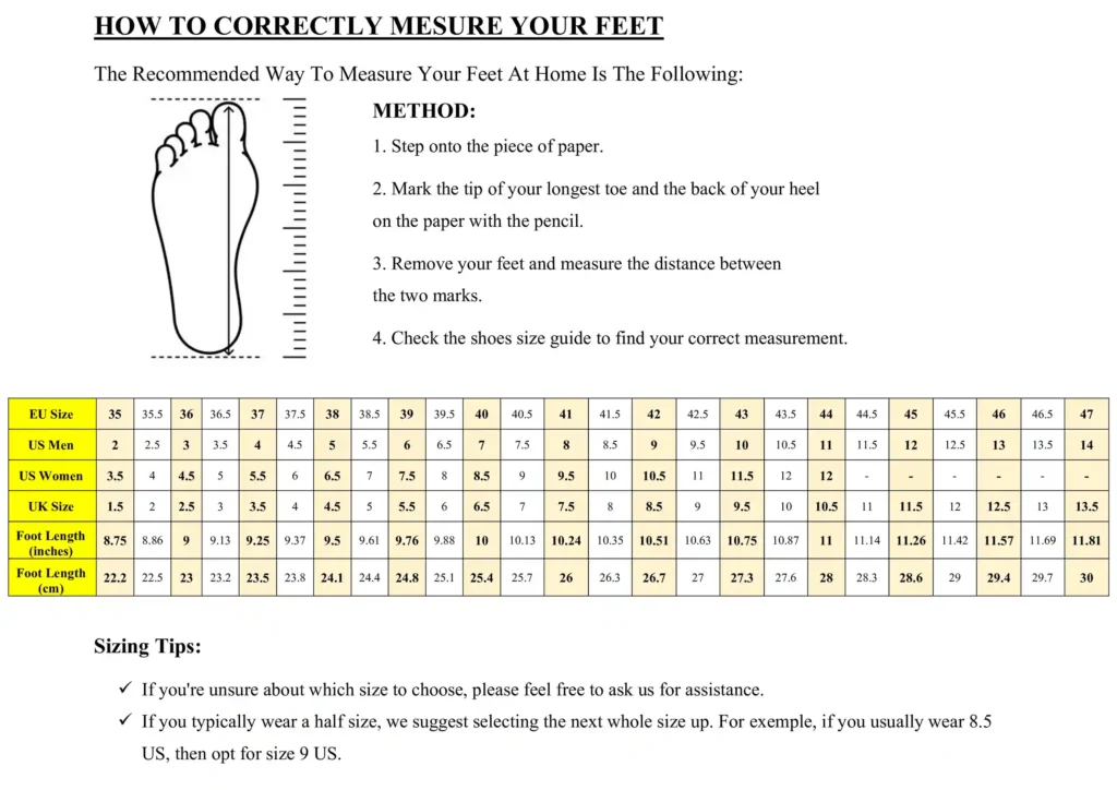 shoes size chart